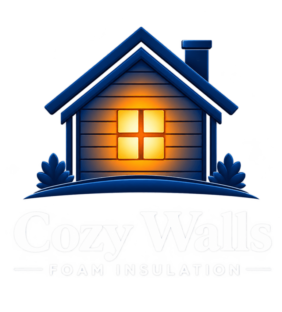Cozy Walls Foam Insulation logo, house with warm glowing window